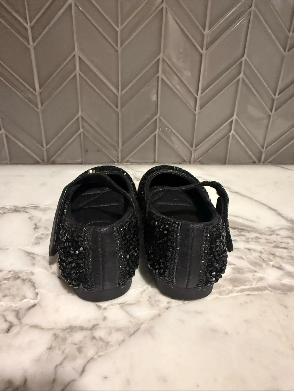 $26 ADD ON doe a dear black beaded dress‎ shoes 9.5c 26 european janie and jack